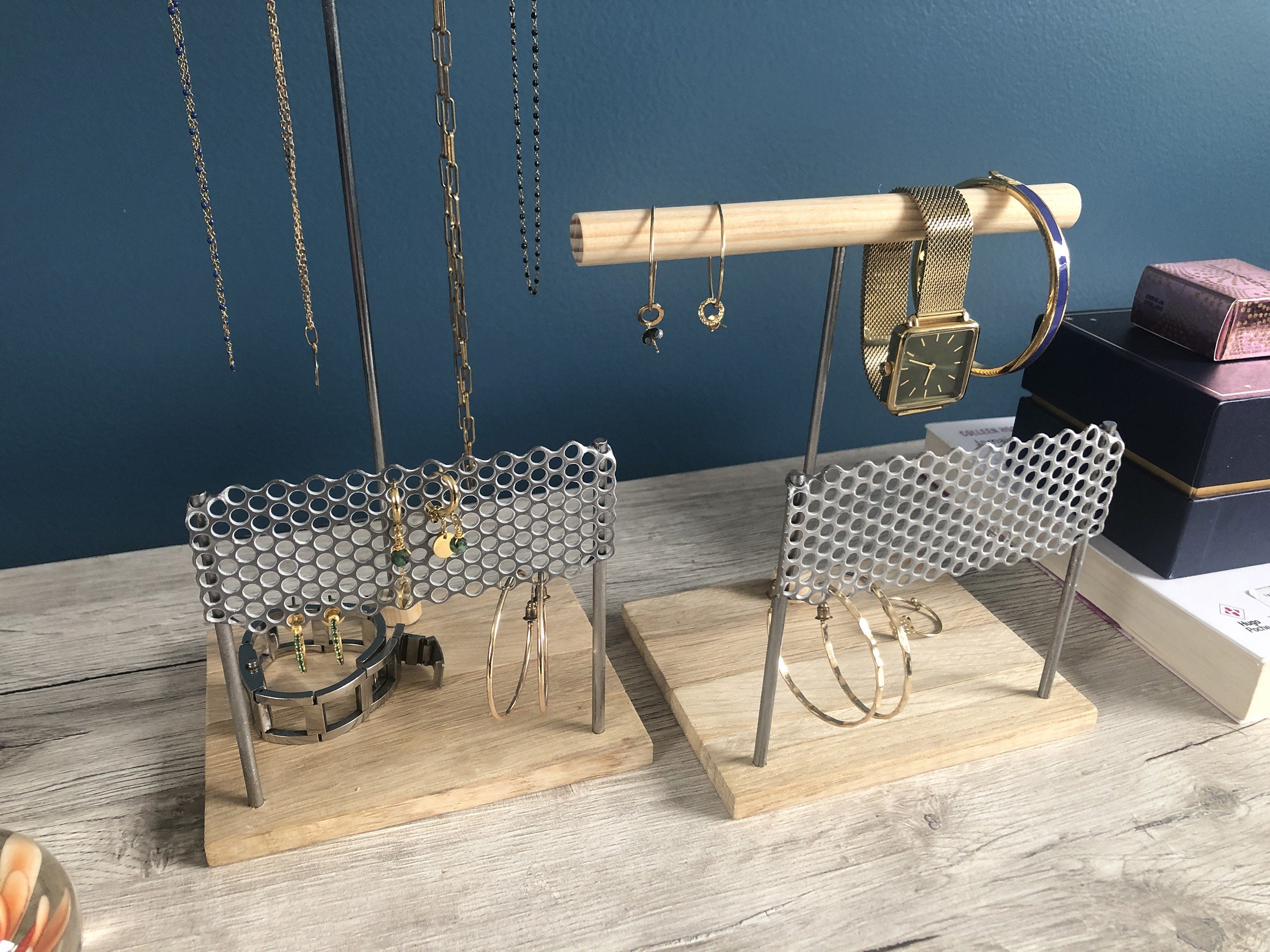 Jewelry Display in Recycled Wood and Metal. Jewelry Holder for