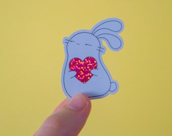 Cute glitter vinyl Bunny Die Cut Sticker ~ Waterproof Die Cut Sticker ~ Cute Die Cut Sticker ~ leedoesillustrations Stationary