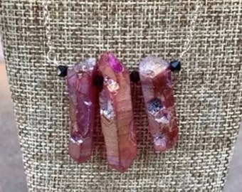 Rose Pink Quartz Crystal Points Necklace