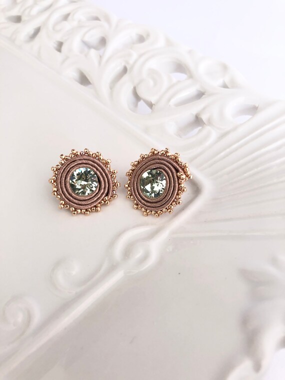 Antique Pink Pin Earpieces and Light Green Crystal Soutache Etsy