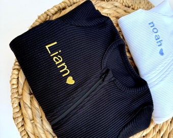 Personalized Baby Romper: Ribbed Cotton Zip-Up Sleepsuit