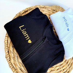 Personalized Baby Romper: Ribbed Cotton Zip-Up Sleepsuit