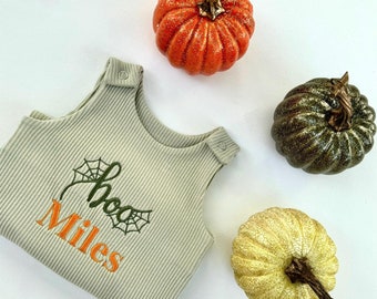 Embroidered Halloween Baby Romper: Personalized Cotton Overalls