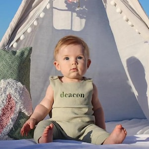 Baby Personalized Gifts Dungarees Romper | Embroidered Baby Overalls. Customized gift for boys or girls Baby Clothing new baby gift outfit
