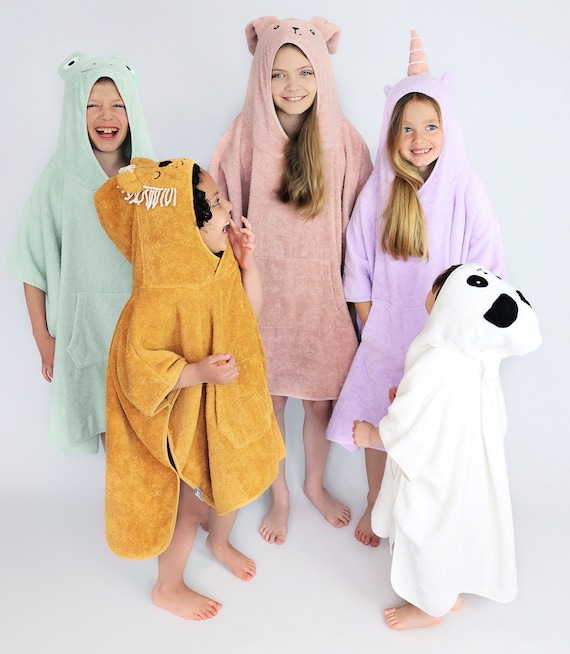 Boys and Girl's Terry Cloth Hooded Bath Towel Beach Towel Bath Robe for  kids 2-7Y