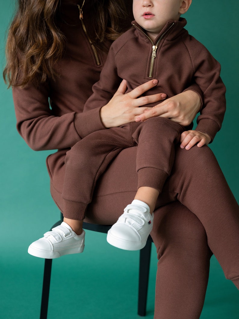 Fleeced Ribbed Two Piece Set Matching Streetwear Matching Couple Unisex Clothing Zip-up Tracksuit Boys Girls Men Women Gift image 3