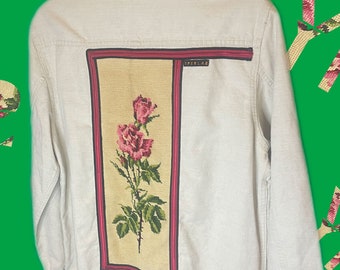 Cotton jacket Size S upcycling canvas embroidered flower pattern