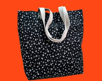 Handmade tote bag with bohemian-chic flower print