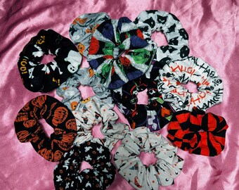 Set of 4 Cute Halloween Scrunchie Bundle • Spooky Gift For Her • Retro Autumn Fall Hair Accessories