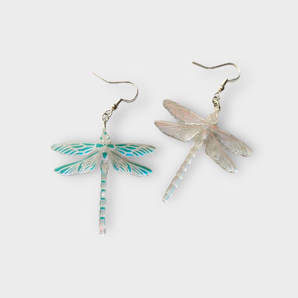ACRYLIC DRAGONFLY EARRINGS - Acrylic Drop Earrings - Insect Dangle Earring - Jewelry Earrings - Iridescent Earrings - Garden Aesthetic