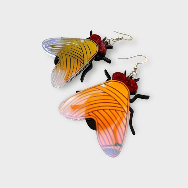 ACRYLIC HOUSEFLY EARRINGS - Acrylic Drop Earrings - Fly Earrings Dangle Earring - Jewelry Earrings - Insect Earrings - Alternative Earrings