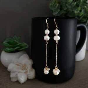 Elegant Baroque Pearl Dangle Earrings, 18k Gold Plated, Natural Pearl Jewelry, Anniversary Gift, Statement Pearl earrings, Iridescent dangle