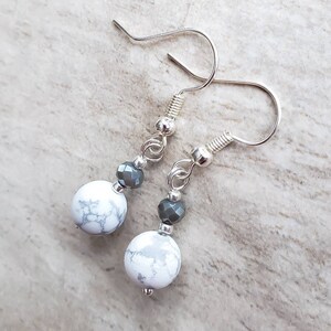 Marble earrings silver, simple drop earring, stone earrings gift for wife, jewelry gift for her, natural stone howlight earring, nickle free