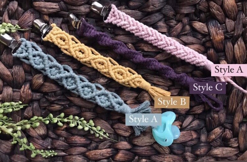 Baby Shower Gift Baby accessory| Macram\u00e9 Boho Baby Pacifier-Teething Clip macram\u00e9 Many styles available