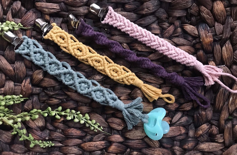 Baby Shower Gift Baby accessory| Macram\u00e9 Boho Baby Pacifier-Teething Clip macram\u00e9 Many styles available