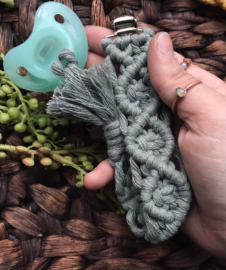 Baby Shower Gift Baby accessory| Macram\u00e9 Boho Baby Pacifier-Teething Clip macram\u00e9 Many styles available