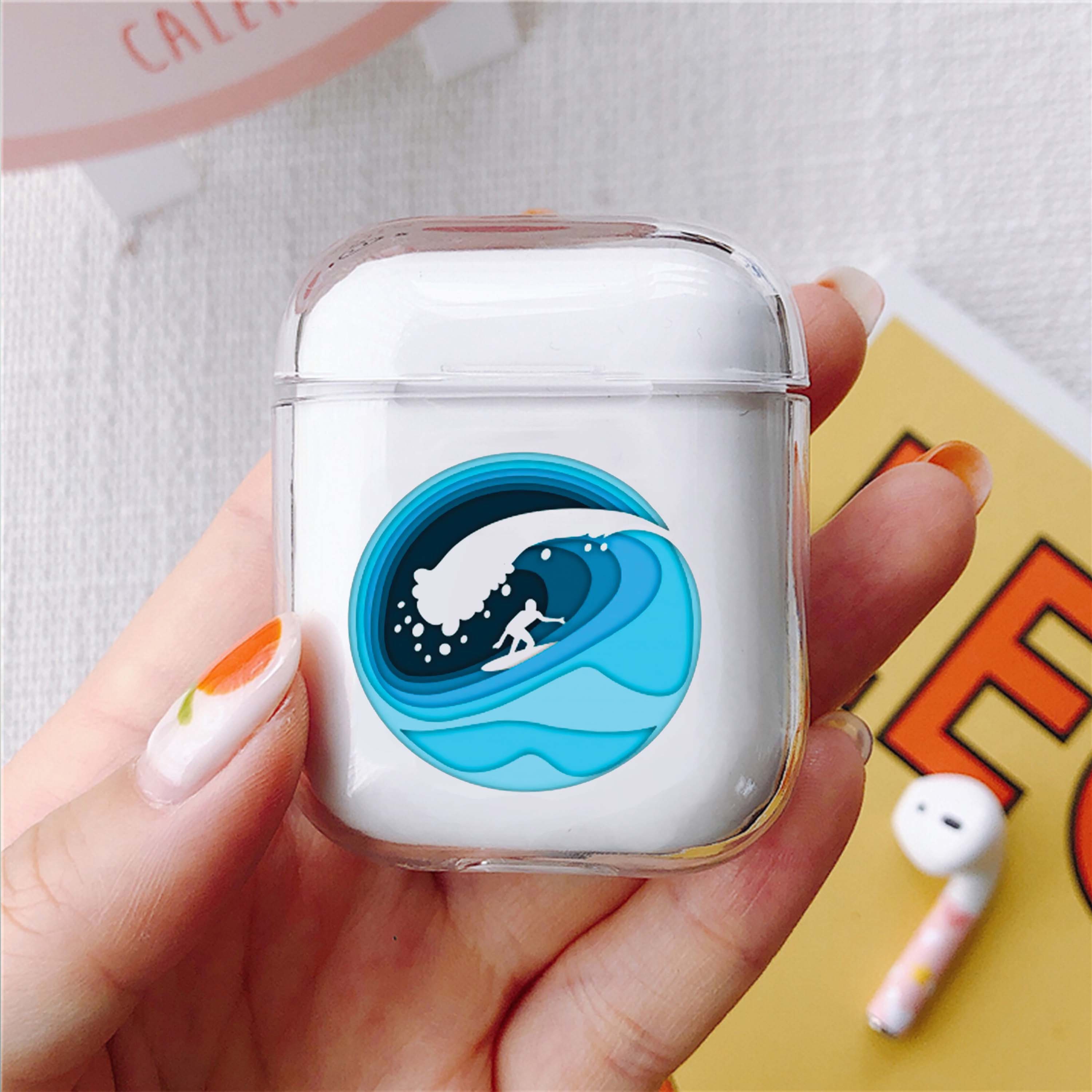 Plastic AirPods case Ocean Wave Surfing Clear AirPods Pro case | Etsy