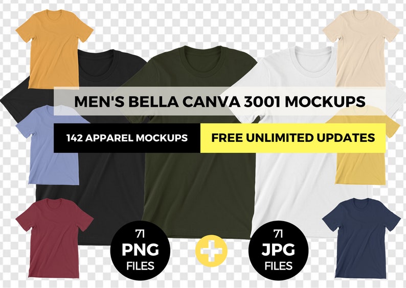 Download Bella Canva Mens 3001 T-Shirt Mockup PNG Bundle 142 ...