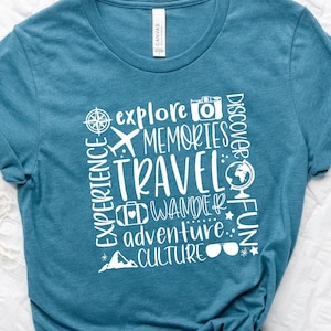 Travel Word Collage Shirt, Vacation Shirt, Vacay Shirt, Adventure Shirt, Womens Travel Shirt, Road trip crew shirt, Nature Lover Shirt