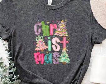 Coquette Bow Christmas Sweatshirt, Christmas Tree Shirt, Christmas Sweatshirt, Girly Christmas Sweater, Coquette Bow Sweater