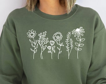 Sudaderas de flores, regalo para ella, sudadera con capucha de flores silvestres, sudadera floral, sudadera de flores silvestres, camisa del día de la madre, idea de regalo sentimental