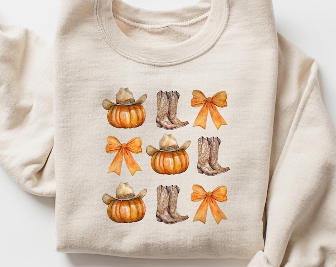 Howdy Pumpkin Sweatshirt, hanksgiving Shirt, Western Fall Shirt, Cowgirl Shirt,Western Halloween Shirt, Fall Coquette Bow, Country fall Tee