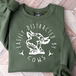 Easily Distracted By Cows Shirt,Cow Sweatshirt,Aesthetic Sweater,Funny Cow Shirt,Farm Love Shirts,Farm Animal Tshirt,Humorous Saying Sweater
