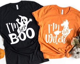 Halloween Couple Shirts, I'm Her Boo, I'm His Witch,Funny Halloween Shirt, Halloween Shirt,Halloween Party T-shirt, Halloween Witch Shirt,
