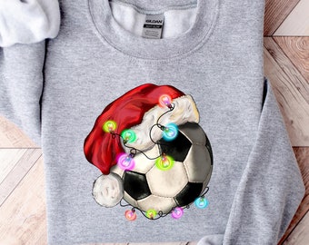 Christmas Soccer Shirt, Christmas Light with Soccer Ball Shirt, Soccer Ball With Santa Hat, Soccer Lover Shirt, Christmas Shirt