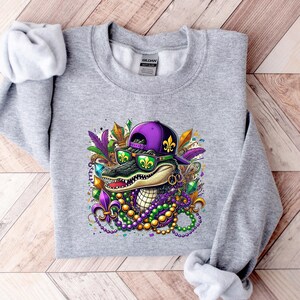Sudadera de cocodrilo de Mardi Gras, sudadera de Mardi Gras para mujer, camisa de cocodrilo de Mardi Gras, suéter de Martes de Carnaval, carnaval de Mardi Gras