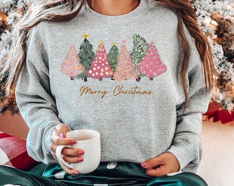 Christmas Trees Sweatshirt, Merry Christmas Sweatshirt, Holiday Sweater, Womens Holiday Sweatshirt, Christmas Shirt, Winter Sweatshirt