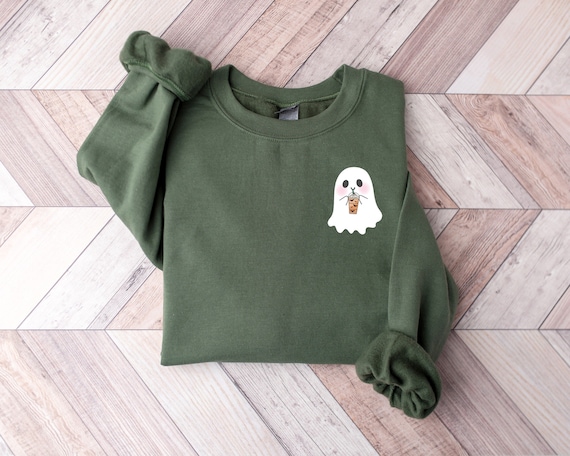 Halloween Pocket Size Ghost Shirt, Little Ghost Coffee Tee,Ghost Pocket Tee, Spooky Season, Halloween Shirt, Cute Ghost Drinking Coffee