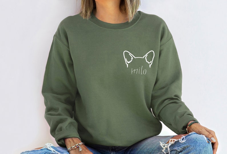 Custom Pet Ears Sweatshirt shown in green.
