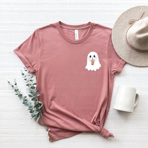 Halloween Pocket Size Ghost Shirt, Little Ghost Coffee Tee,ghost Pocket ...