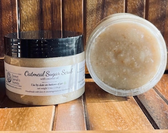 Gentle Exfoliating Oatmeal Sugar Scrub with Coconut Oil, Smooth Skin Sugar Scrub