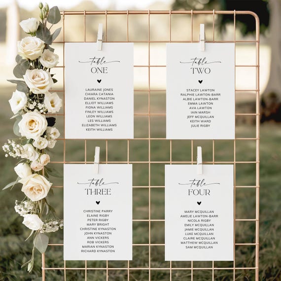 Wedding Seating Plan Cards, Find Your Seat, Wedding Table Plan Cards, Minimalist Wedding Seating Chart, Top Table Numbers Setting Cards (T1)