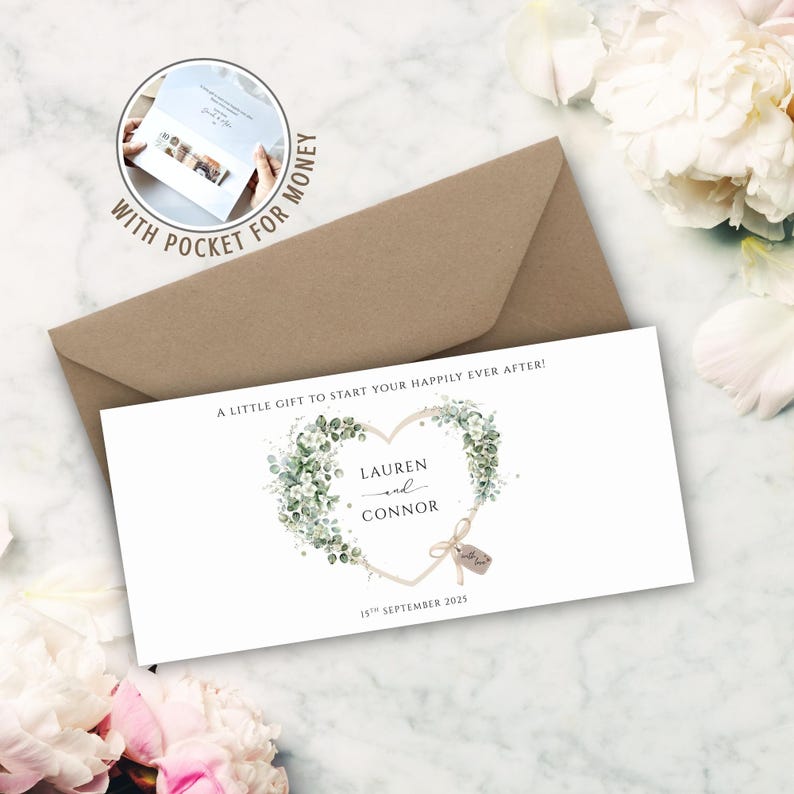Wedding Money Wallet Card, Personalised Wedding Wallet, Cash Gift Envelope, Wedding Keepsake, Wedding Couples Present, Honeymoon Gift (42) blank