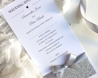 Handmade Personalised Single Heart Wedding Reception Evening Invitations 