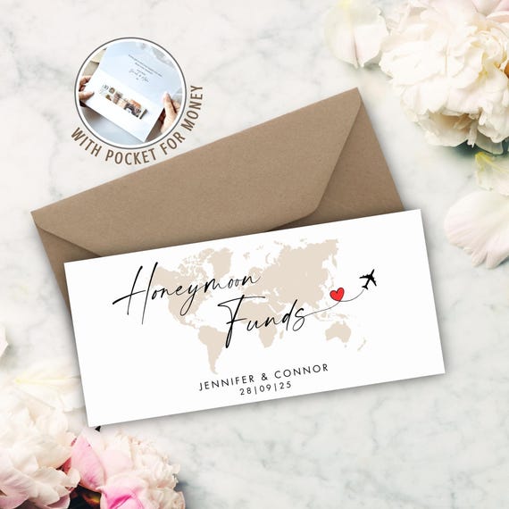 Wedding Money Envelope, Personalised Wedding Wallet Card, Cash Gift Envelope, Honeymoon Fund, Wedding Couples Present, Honeymoon Gift (09)