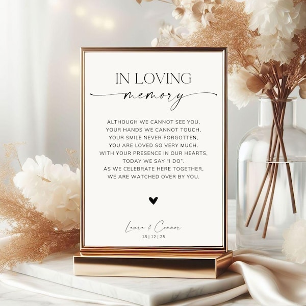 In Loving Memory Wedding Sign, Personalised Memorial Sign, Printed Remembrance Wedding Card, Lost Relatives Wedding, Until We Meet Again