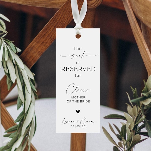 Personalised Reserved Seat Tags for Wedding, Reserved Wedding Chair Name Tag, Ceremony Seating Labels, Reserved Row Sign, Reserved Chair Tag