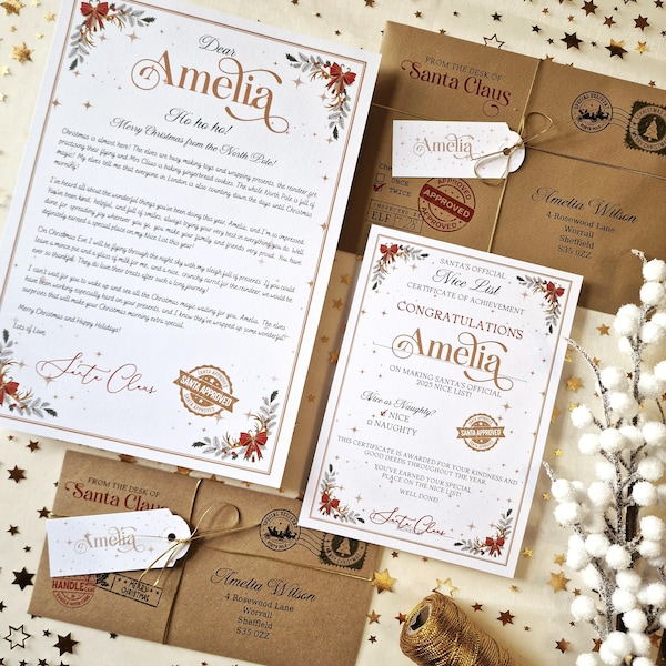 Personalised Santa Letter (Gold), Father Christmas Letters, Christmas Eve Box Filler, Nice List Certificate, Christmas Gift Idea, Xmas 2025