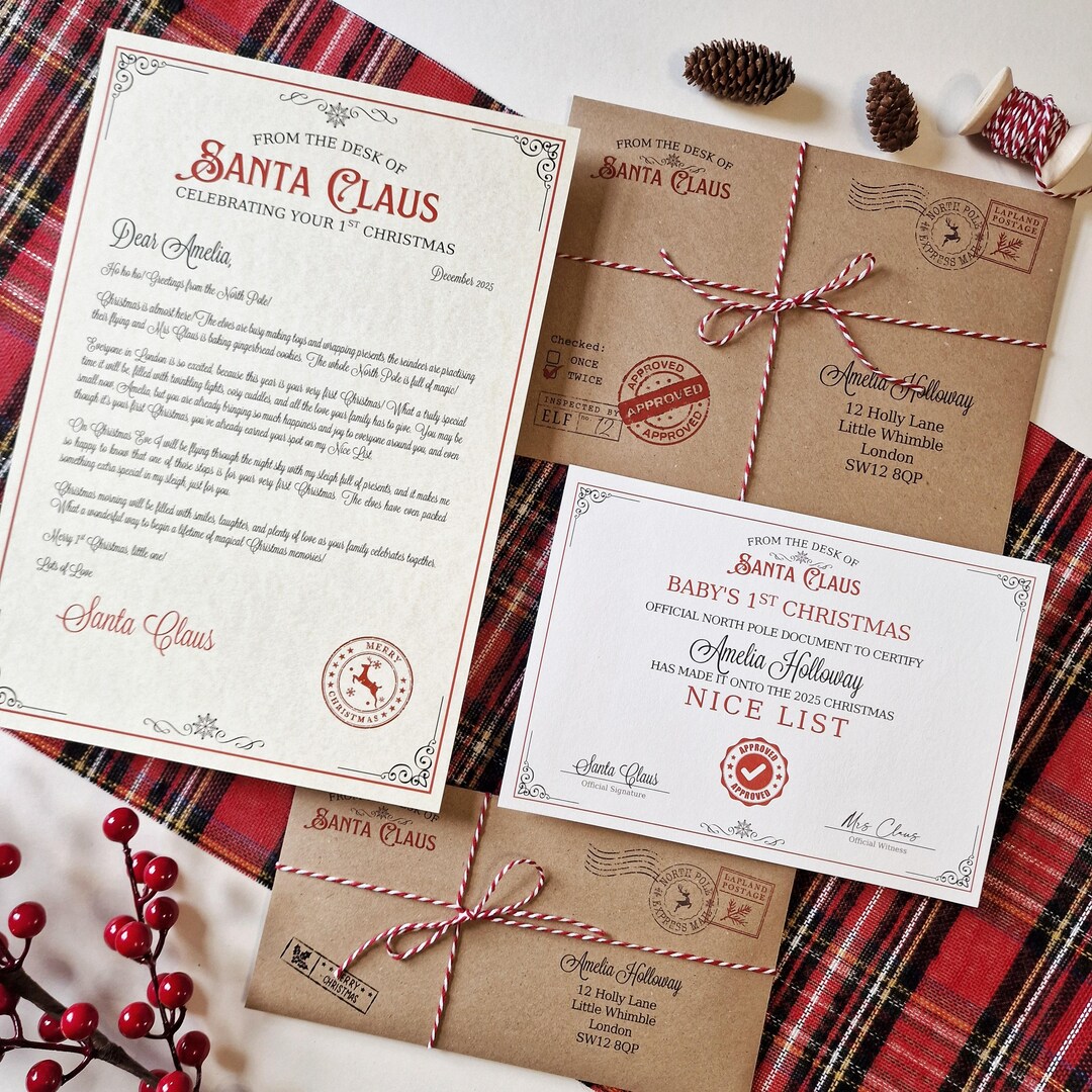 Baby's First Christmas Letter From Santa, Baby Nice List Certificate ...