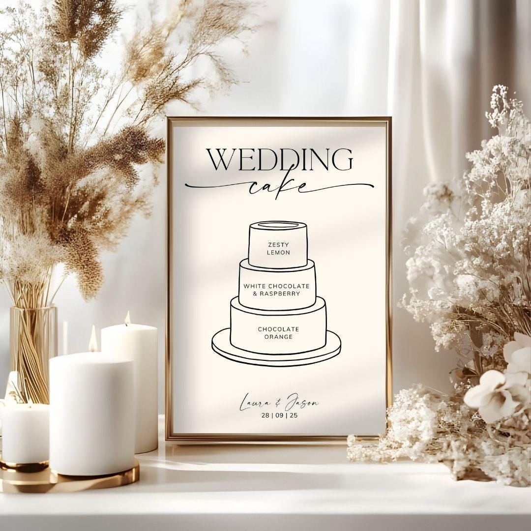 Wedding Cake Sign, Personalised Cake Flavours Card, 3 Tiers Wedding ...