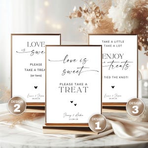Love is Sweet Take a Treat Sign, Desserts Table Sign, Enjoy Some Treats, Wedding Sweet Cart, Wedding Table Sign, Take a Favour, Printed Sign