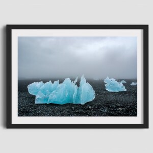 Blocchi di ghiaccio, spiaggia, iceberg, paesaggio islandese, paesaggio marino, stampa d'arte, spiaggia di diamanti, decorazione murale