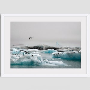Laguna glaciale di Jökulsárlón, mare, stampa d'arte paesaggistica, decorazione d'arte, regalo dall'Islanda, Giclée