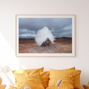 Stampa fotografica dell'area geotermica, regalo dall'Islanda, Fumarole, Sfiato di vapore, Natura islandese, Decorazione murale, Stampa paesaggistica
