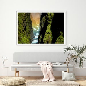 Cascata di Glymur, Cascata in Islanda, Paesaggio islandese, Natura verde, Decorazione murale d'arte, Stampa