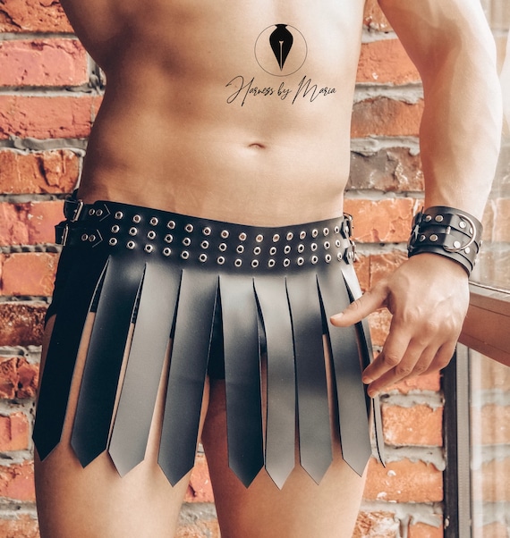 Gladiator Skirt Bdsm gear for Men Submissive Leather Kilts for